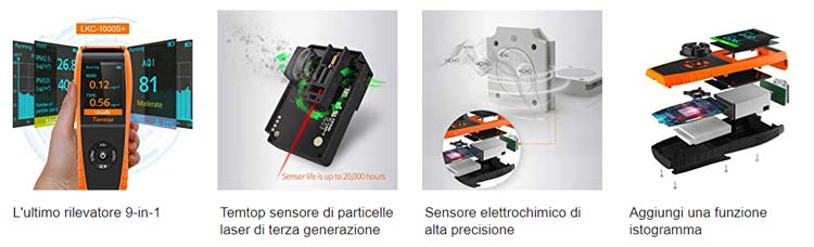 Caratteristiche rilevatore professionale 9 in 1 Temtop 1000S +