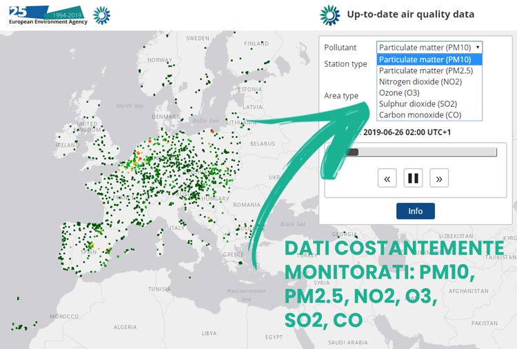 Dati Agenzia Europea per l'ambiente qualità aria outdoor nei paesi europei