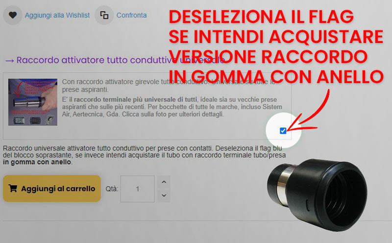 Tubo flessibile aspirapolvere centralizzato Aspirastore con raccordo in gomma con anello