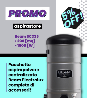 Pacchetto con centrale aspirante Beam Electrolux 1500 W, accessori e bocchette in offerta