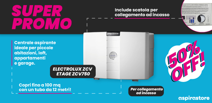 Acquista in promo la centrale aspirante compatta Electrolux zcv 750 con scatola per incasso a parete