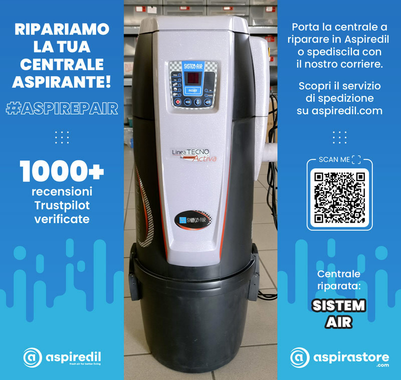 Assistenza riparazione aspirapolvere centralizzato Sistem Air linea Tecno Activa in Aspiredil