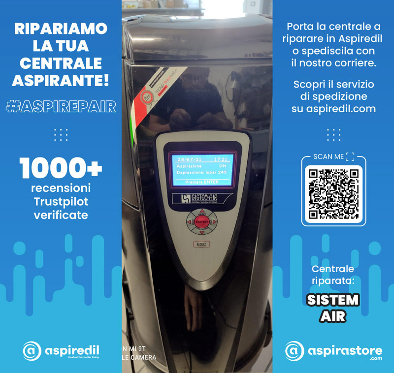 Assistenza riparazione aspirapolvere centralizzato Sistem Air linea Tecno r-evolution in Aspiredil