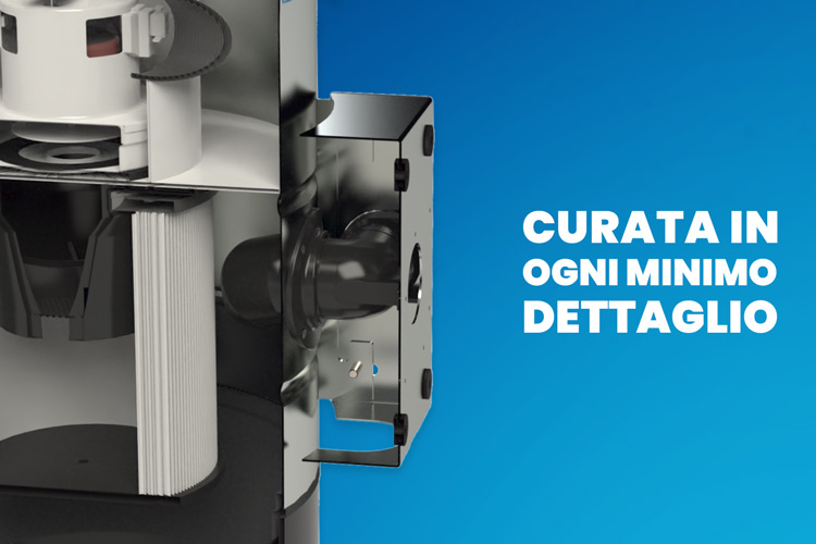 Aspirapolvere centralizzato Aspiredil Globo progettato e assemblato in Italia con expertise tecnica di alta qualità Aspirapolvere centralizzato Aspiredil Globo curato in ogni dettaglio tecnico