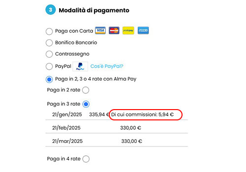 Aspirastore.com BNPL Alma Pay dove visibili le commissioni su checkout