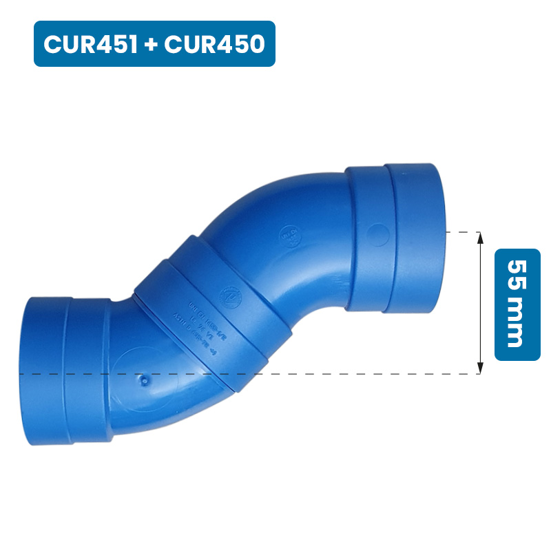 Coppia curve 45° MF a S misura tra interassi: circa mm 55 codici cur451 e cur450