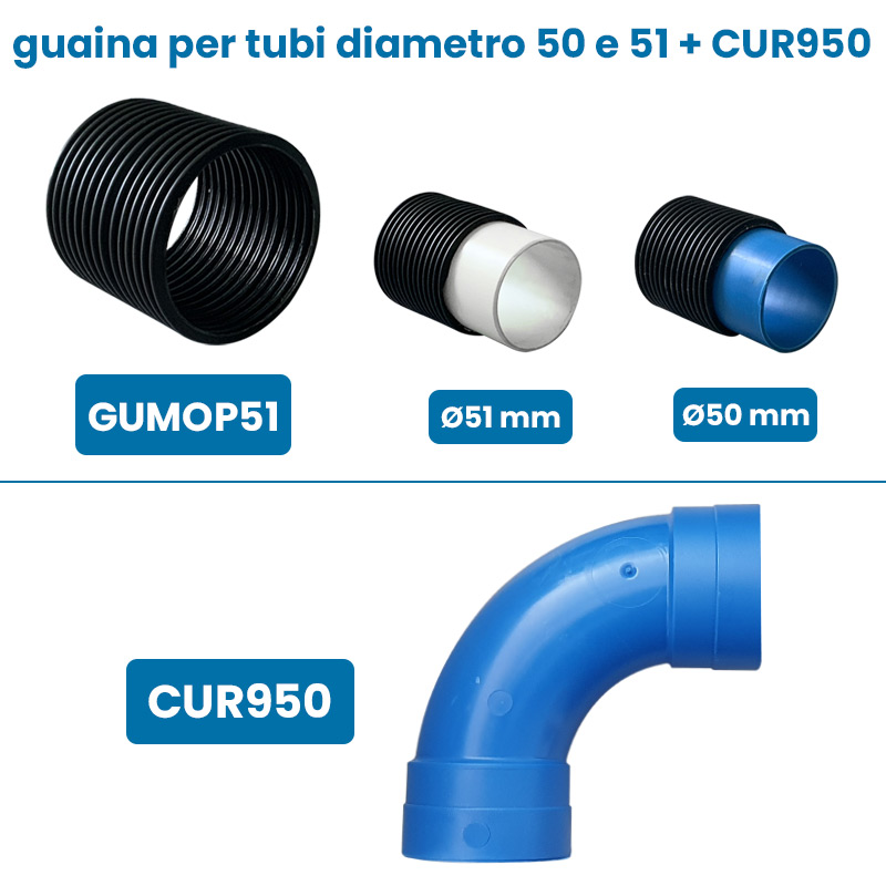 Guaina per tubi diametro 50 e 51 + curva 90° ad ampio raggio