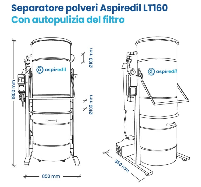 Separatore polveri Aspiredil lt 160 con autopulizia del filtro